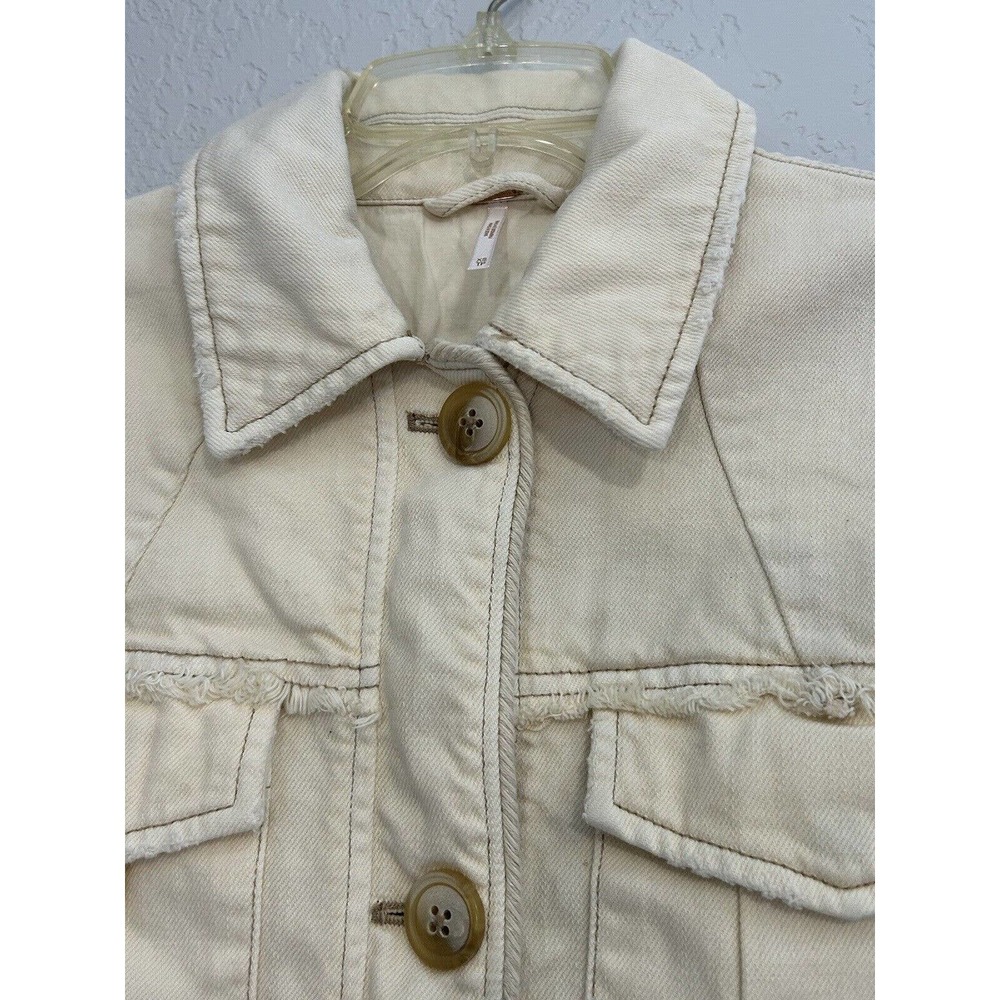Free People Denim Jacket Long Trucker Wide Sleeves Oversize Distressed NWOT XS - Picture 10 of 15